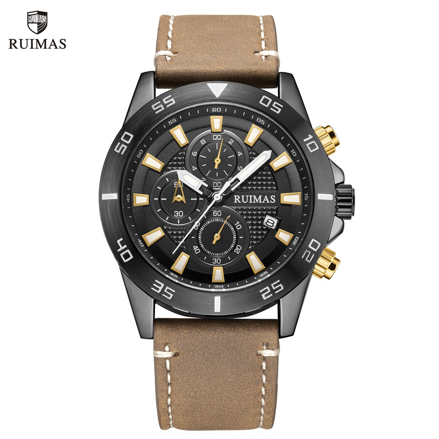 RUIMAS Luxury Brand Mens Watches Quartz Leather Strap Wristwatch Waterproof Clock Sports Large Dial Watch Auto Date Montre Homme-0