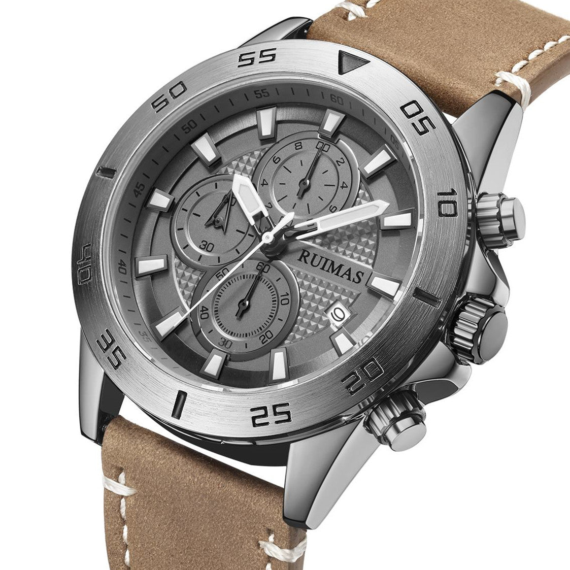 RUIMAS Luxury Brand Mens Watches Quartz Leather Strap Wristwatch Waterproof Clock Sports Large Dial Watch Auto Date Montre Homme-8