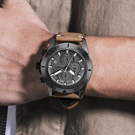 RUIMAS Luxury Brand Mens Watches Quartz Leather Strap Wristwatch Waterproof Clock Sports Large Dial Watch Auto Date Montre Homme-2