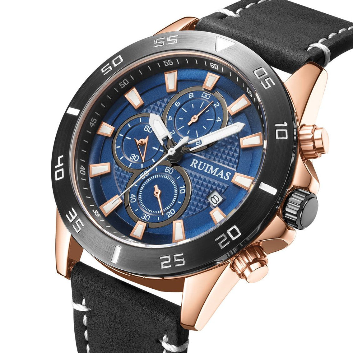 RUIMAS Luxury Brand Mens Watches Quartz Leather Strap Wristwatch Waterproof Clock Sports Large Dial Watch Auto Date Montre Homme-10