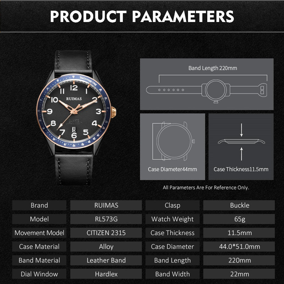 RUIMAS Men Quartz Watches Luxury Leather Sports Quartz Wristwatches Waterproof Luminous Casual Clock Auto Date Relogio Masculino-5