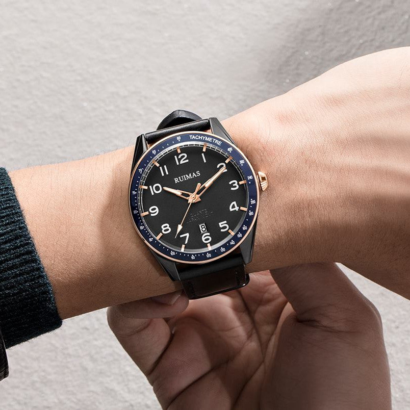 RUIMAS Men Quartz Watches Luxury Leather Sports Quartz Wristwatches Waterproof Luminous Casual Clock Auto Date Relogio Masculino-2