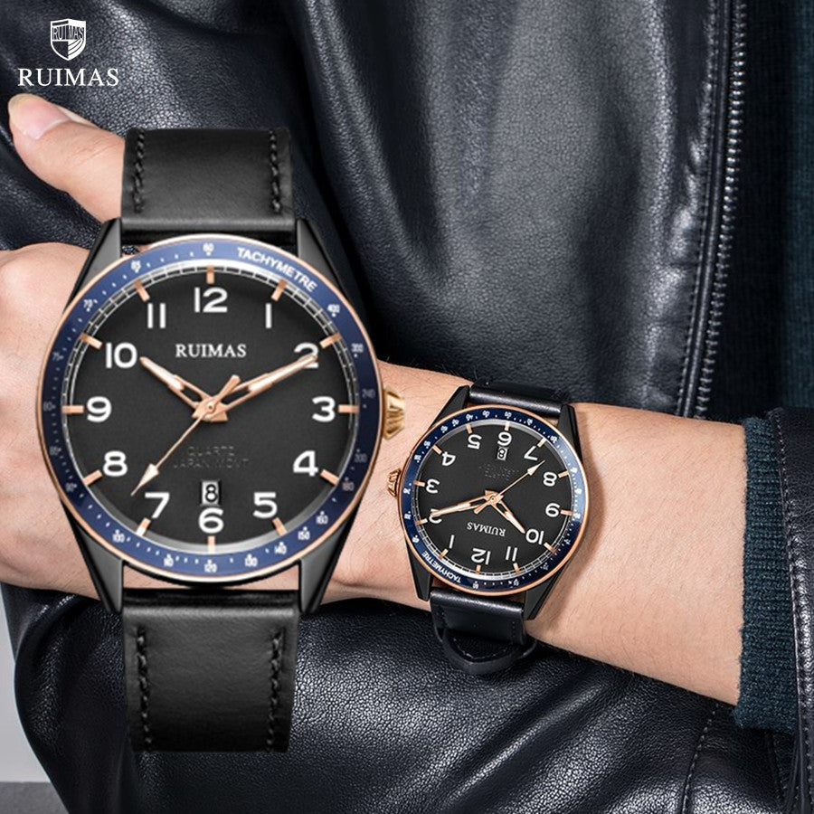 RUIMAS Men Quartz Watches Luxury Leather Sports Quartz Wristwatches Waterproof Luminous Casual Clock Auto Date Relogio Masculino-0