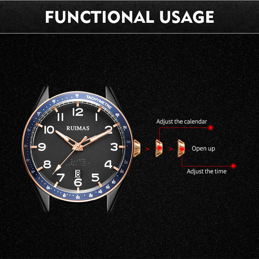 RUIMAS Men Quartz Watches Luxury Leather Sports Quartz Wristwatches Waterproof Luminous Casual Clock Auto Date Relogio Masculino-7