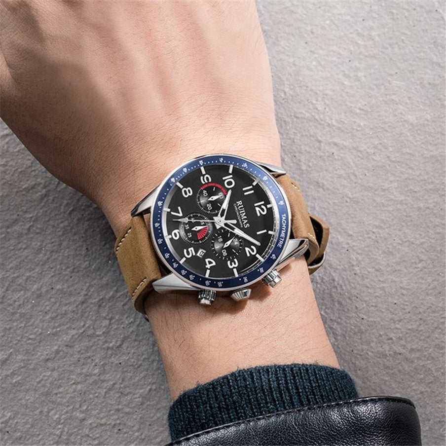 RUIMAS Luxury Brand Chronograph Watches for Men Fashion Leather Sports Military Wristwatch Luminous Clock Auto Date Reloj Hombre-4