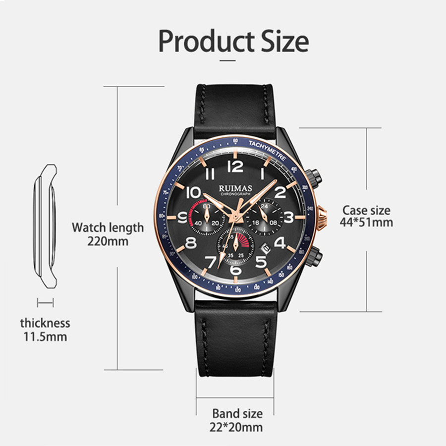 RUIMAS Luxury Brand Chronograph Watches for Men Fashion Leather Sports Military Wristwatch Luminous Clock Auto Date Reloj Hombre-7