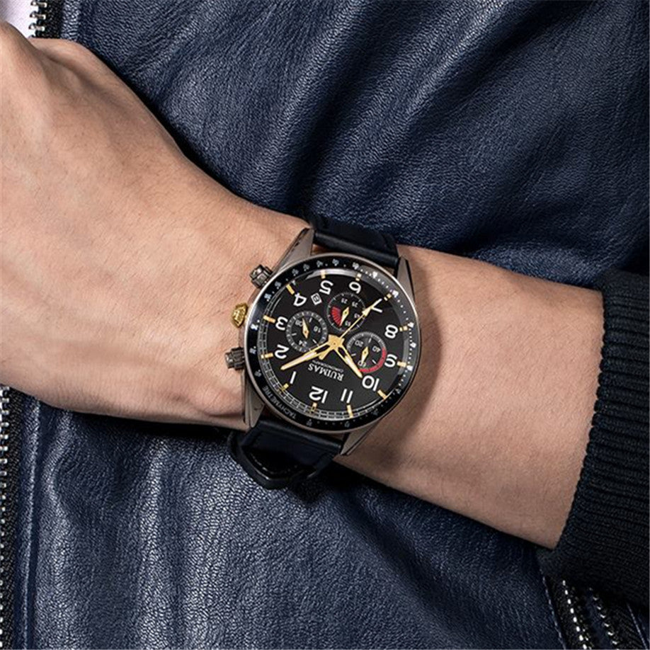 RUIMAS Luxury Brand Chronograph Watches for Men Fashion Leather Sports Military Wristwatch Luminous Clock Auto Date Reloj Hombre-2