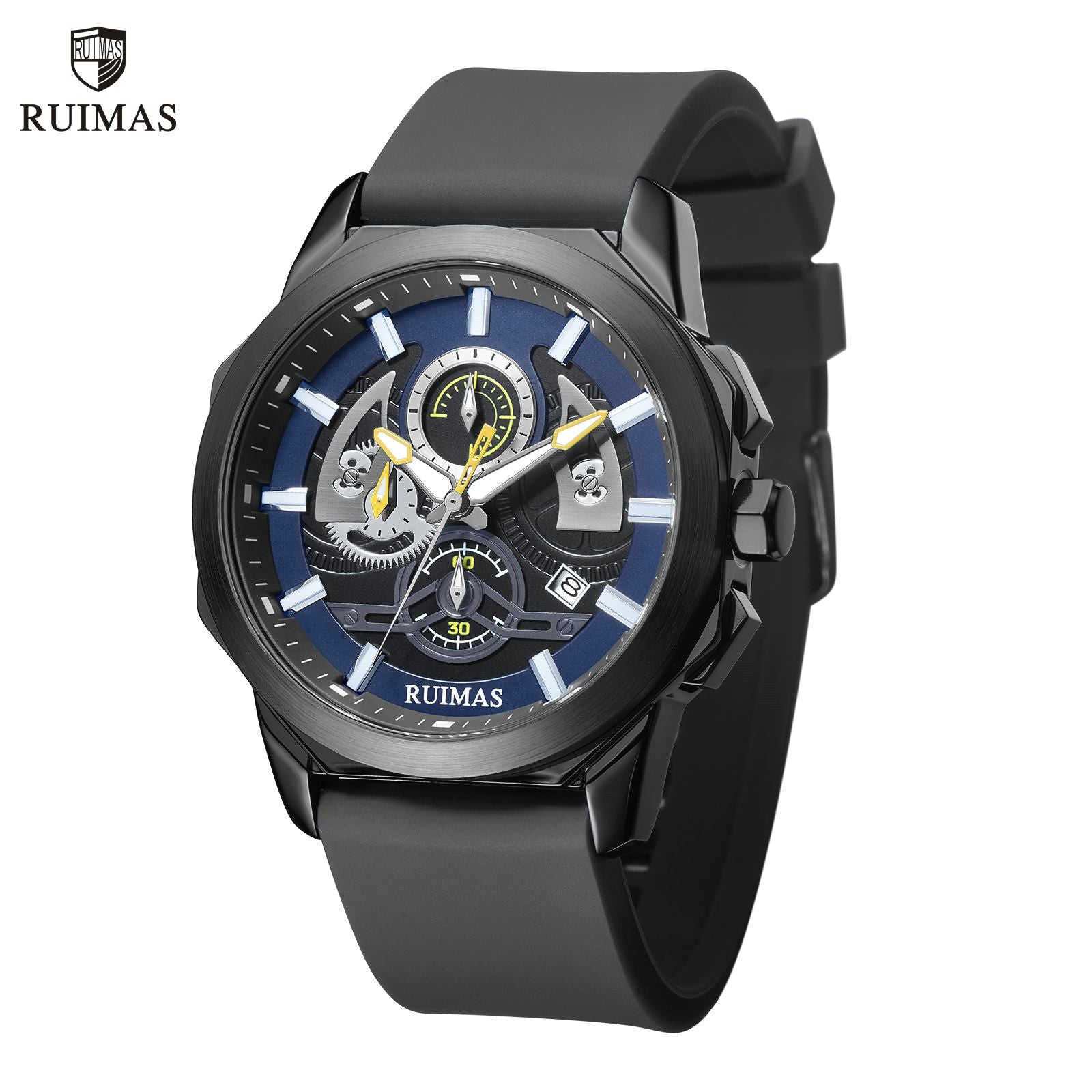RUIMAS Sports Watches for Men Casual Luxury Quartz Wristwatch Calendar Luminous Silicone Chronograph Clock reloj hombre 581-0