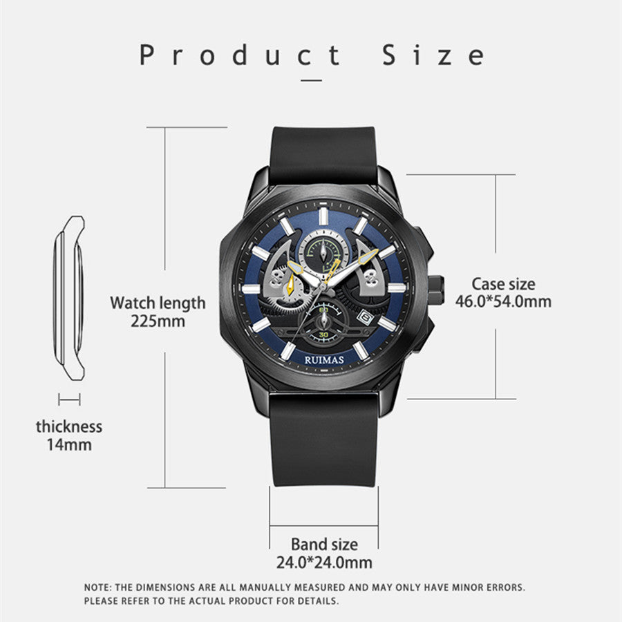 RUIMAS Sports Watches for Men Casual Luxury Quartz Wristwatch Calendar Luminous Silicone Chronograph Clock reloj hombre 581-5
