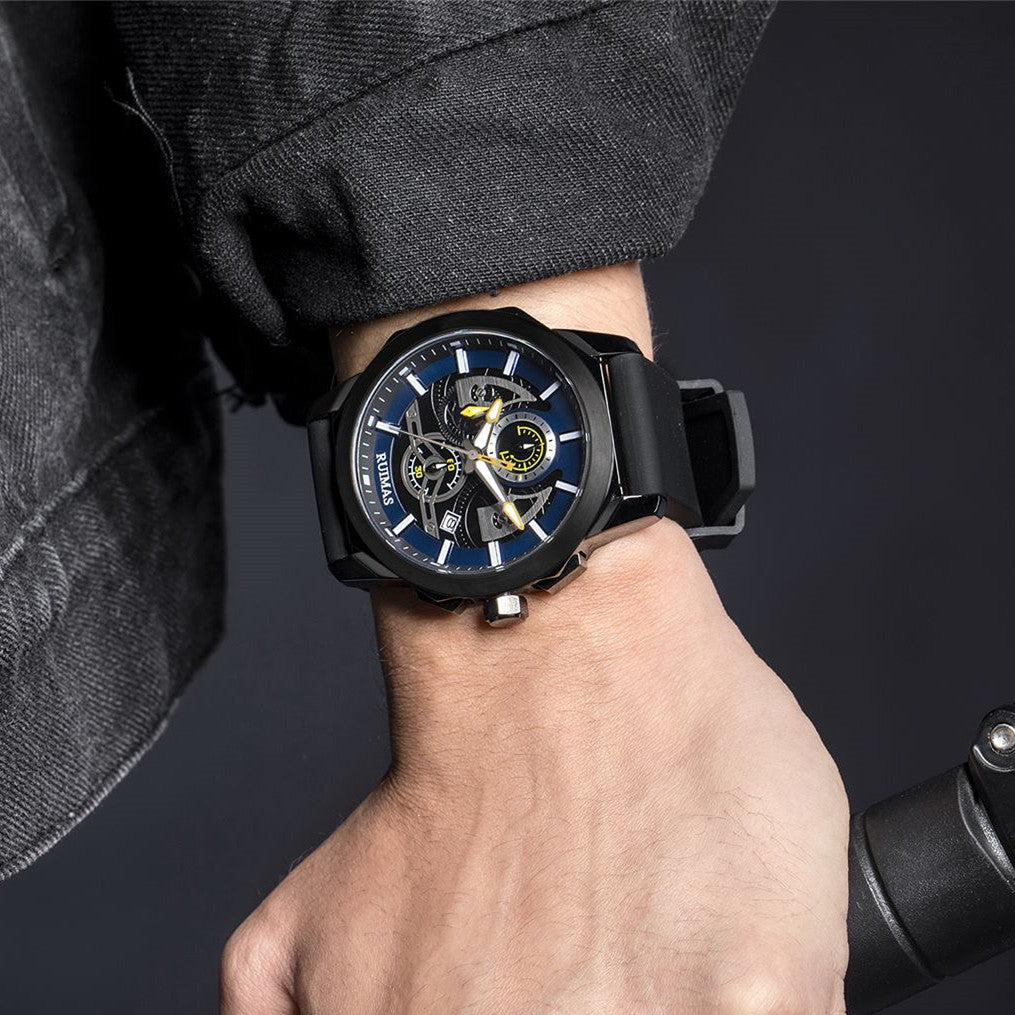 RUIMAS Sports Watches for Men Casual Luxury Quartz Wristwatch Calendar Luminous Silicone Chronograph Clock reloj hombre 581-1