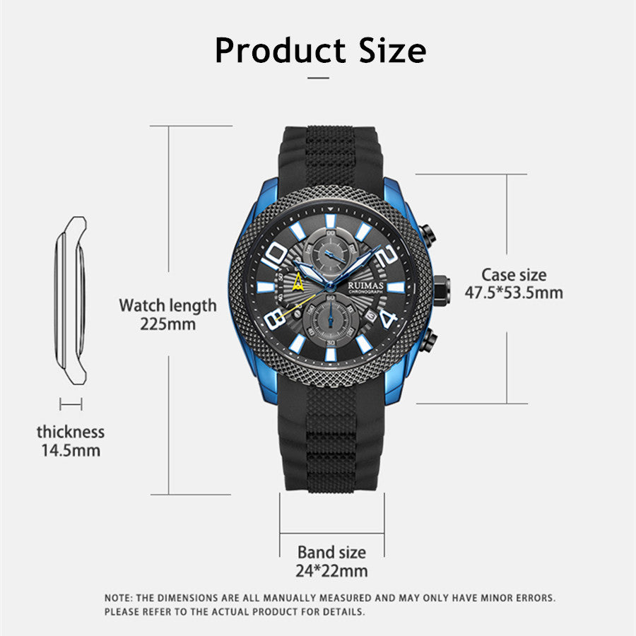 RUIMAS Fashion Watches for Men Luxury Large Dial Quartz Sports Chronograph Clock Luminous Date Casual WristWatch Reloj Hombre-6