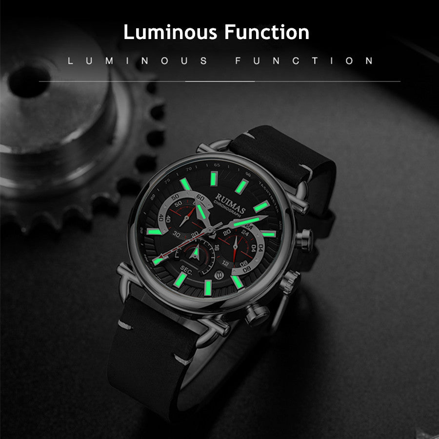 RUIMAS Men Luxury Sport Watches Leather Bracelet Quartz Wristwatch Luminous Clock Watch Calendar Relogio Masculino 585-5