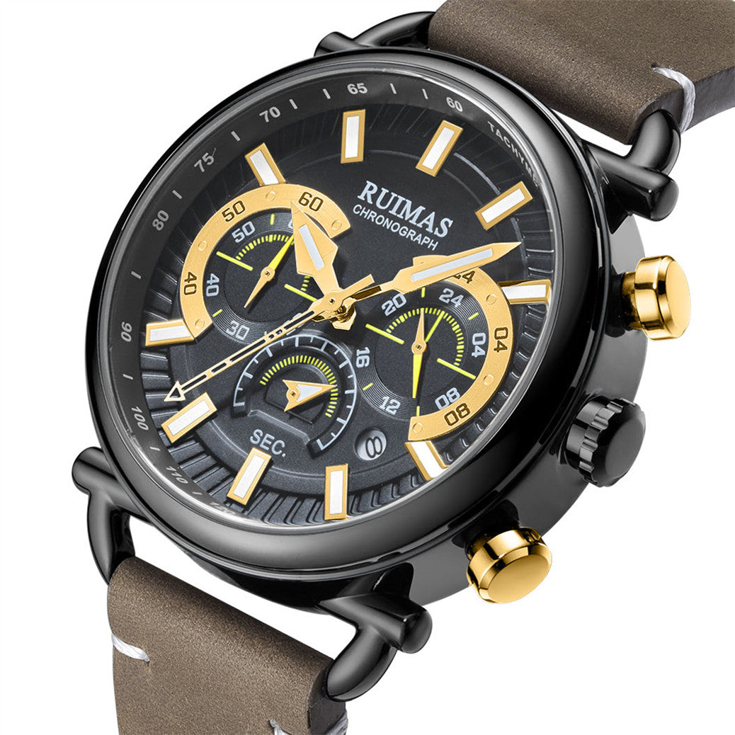 RUIMAS Men Luxury Sport Watches Leather Bracelet Quartz Wristwatch Luminous Clock Watch Calendar Relogio Masculino 585-12