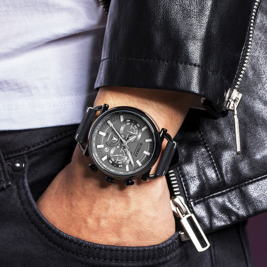 RUIMAS Men Luxury Sport Watches Leather Bracelet Quartz Wristwatch Luminous Clock Watch Calendar Relogio Masculino 585-1