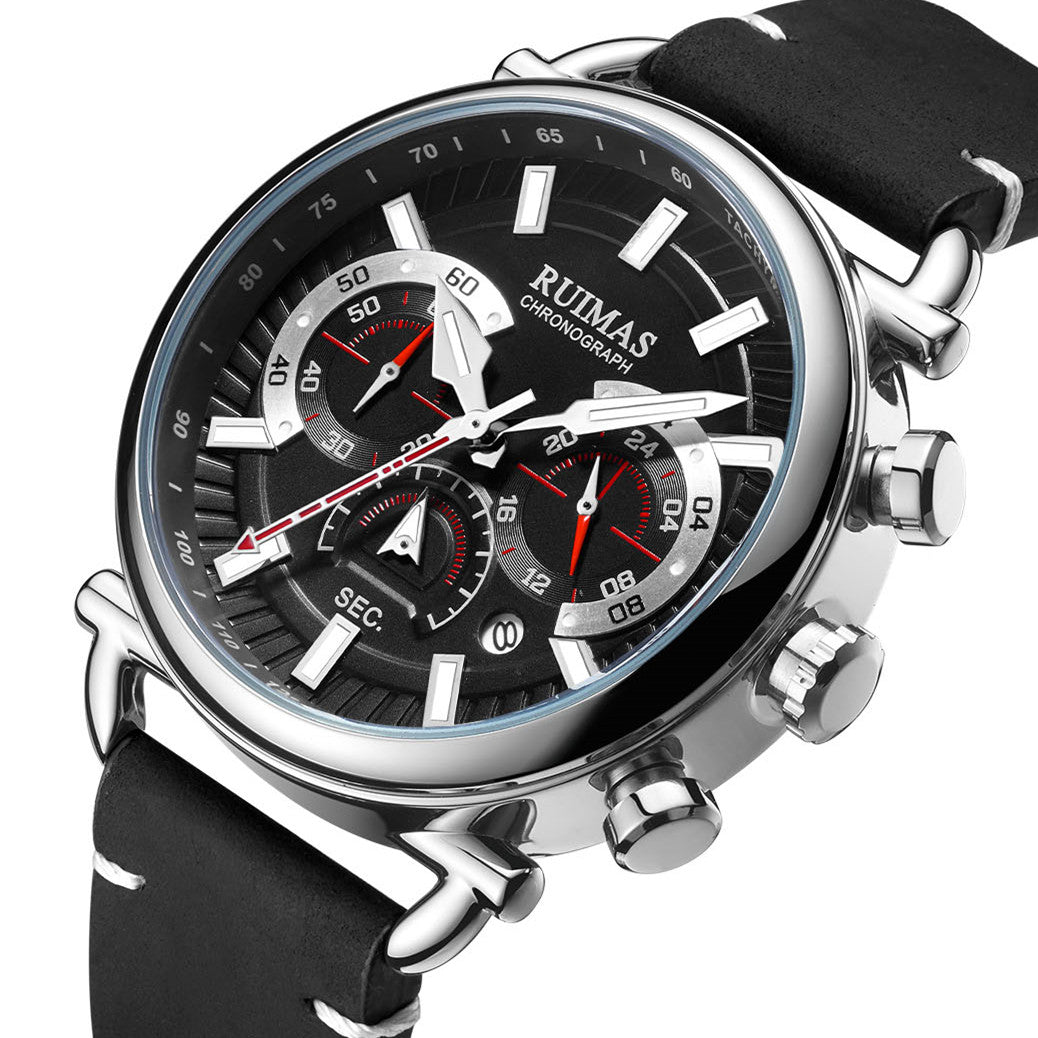 RUIMAS Men Luxury Sport Watches Leather Bracelet Quartz Wristwatch Luminous Clock Watch Calendar Relogio Masculino 585-10
