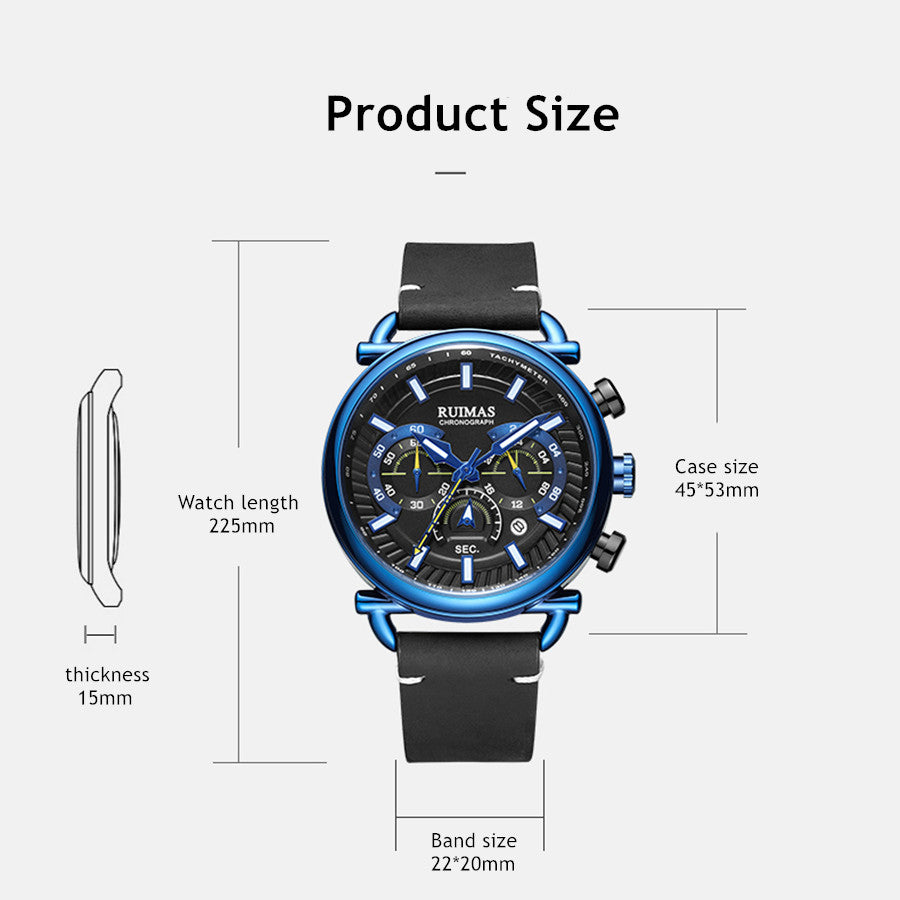 RUIMAS Men Luxury Sport Watches Leather Bracelet Quartz Wristwatch Luminous Clock Watch Calendar Relogio Masculino 585-7