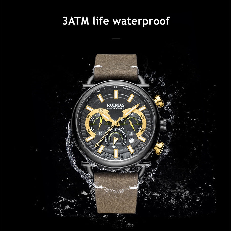 RUIMAS Men Luxury Sport Watches Leather Bracelet Quartz Wristwatch Luminous Clock Watch Calendar Relogio Masculino 585-6