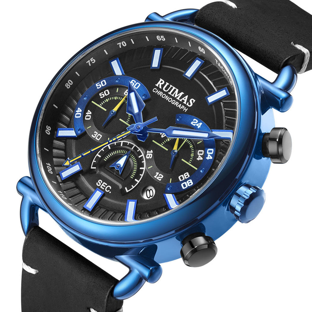 RUIMAS Men Luxury Sport Watches Leather Bracelet Quartz Wristwatch Luminous Clock Watch Calendar Relogio Masculino 585-11