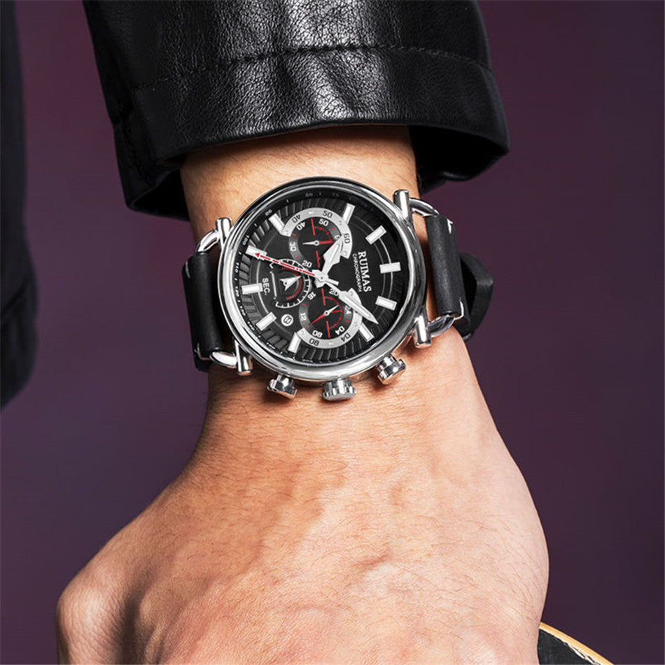 RUIMAS Men Luxury Sport Watches Leather Bracelet Quartz Wristwatch Luminous Clock Watch Calendar Relogio Masculino 585-2