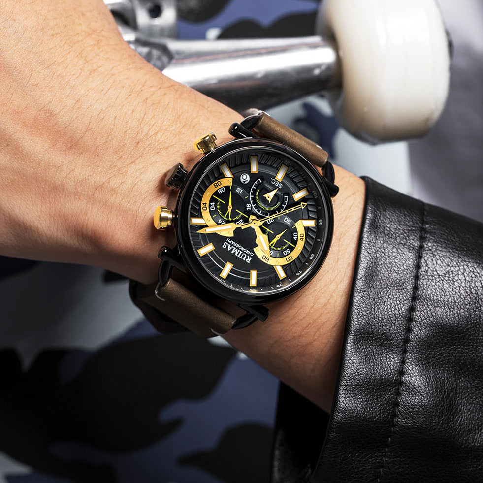 RUIMAS Men Luxury Sport Watches Leather Bracelet Quartz Wristwatch Luminous Clock Watch Calendar Relogio Masculino 585-4