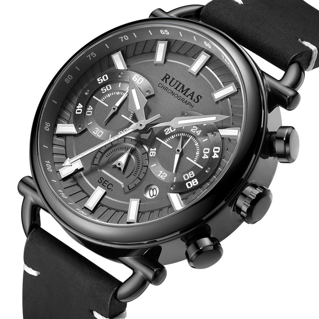 RUIMAS Men Luxury Sport Watches Leather Bracelet Quartz Wristwatch Luminous Clock Watch Calendar Relogio Masculino 585-9