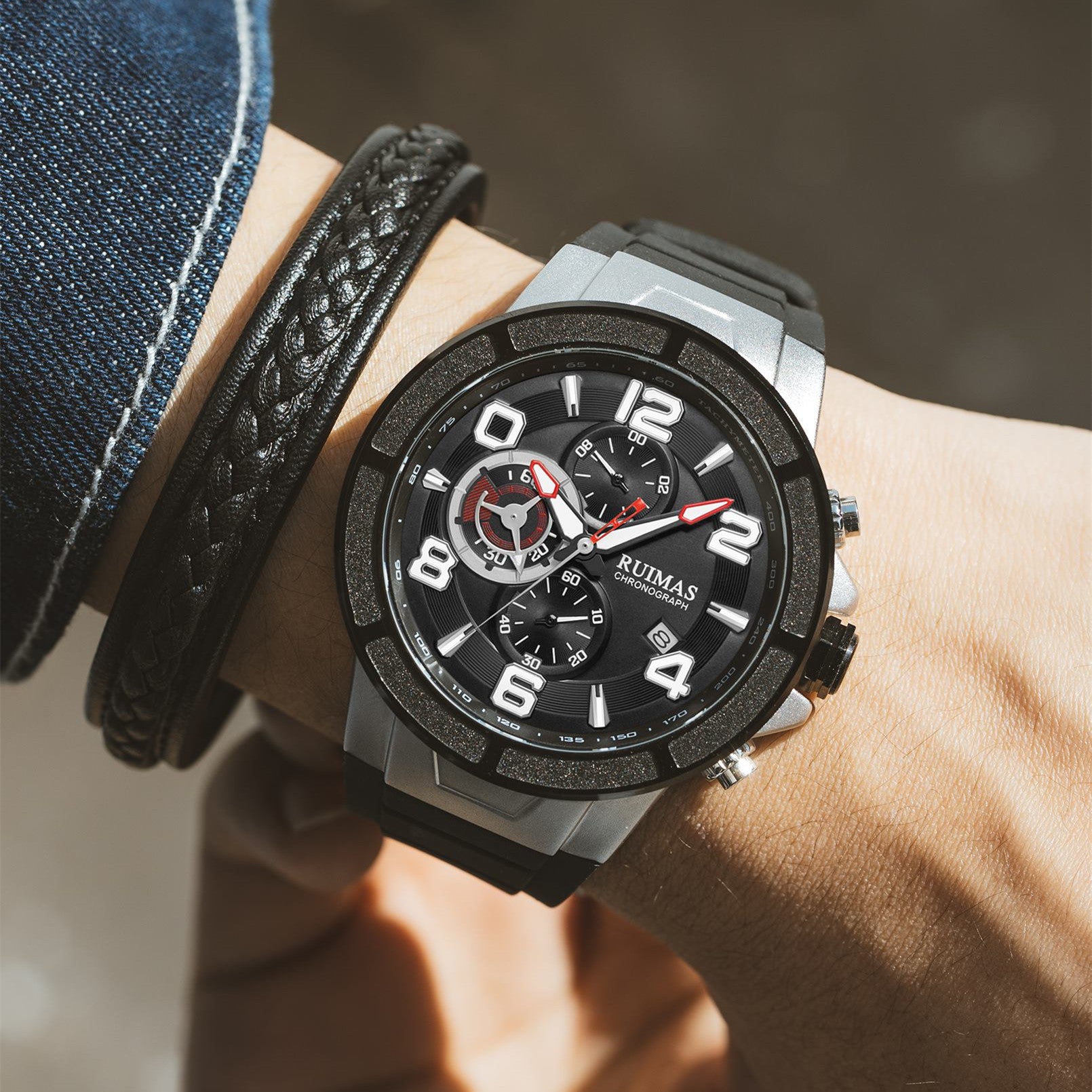 RUIMAS Chronograph Top Brand Luxury Quartz Watches for Men Waterproof Silicone Sports Clock Wristwatch Calendar Montre Homme 587-3