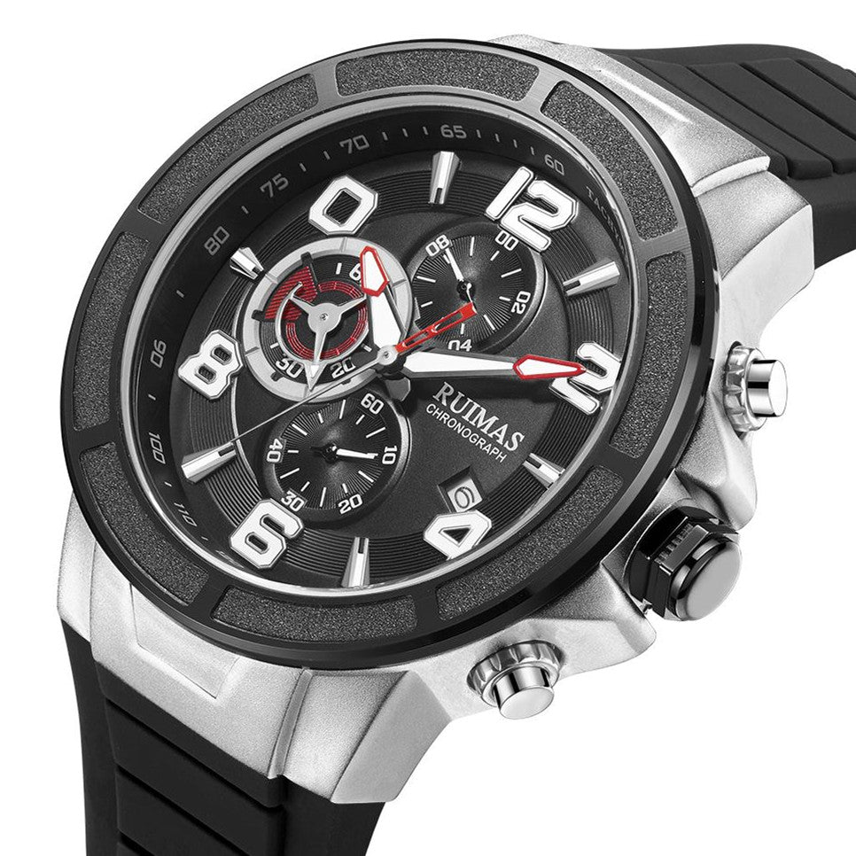 RUIMAS Chronograph Top Brand Luxury Quartz Watches for Men Waterproof Silicone Sports Clock Wristwatch Calendar Montre Homme 587-11