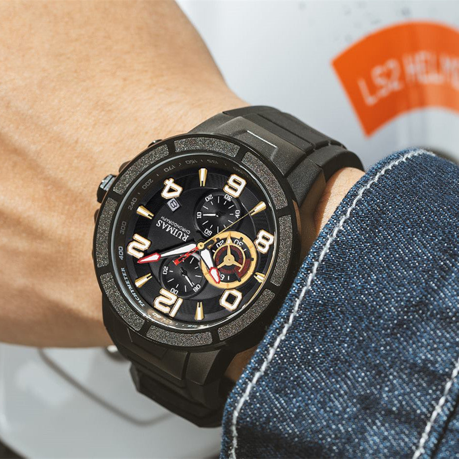 RUIMAS Chronograph Top Brand Luxury Quartz Watches for Men Waterproof Silicone Sports Clock Wristwatch Calendar Montre Homme 587-2