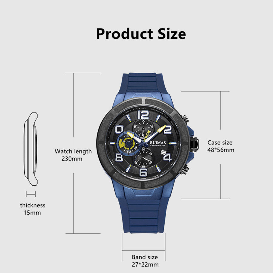 RUIMAS Chronograph Top Brand Luxury Quartz Watches for Men Waterproof Silicone Sports Clock Wristwatch Calendar Montre Homme 587-7
