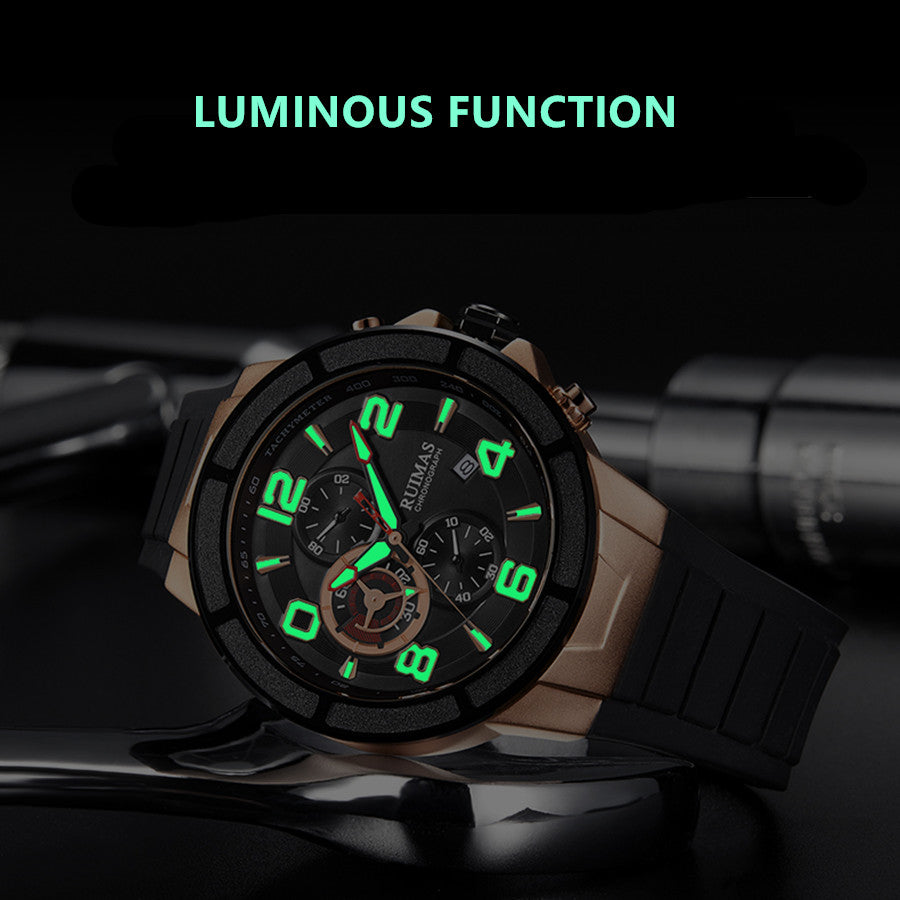 RUIMAS Chronograph Top Brand Luxury Quartz Watches for Men Waterproof Silicone Sports Clock Wristwatch Calendar Montre Homme 587-6