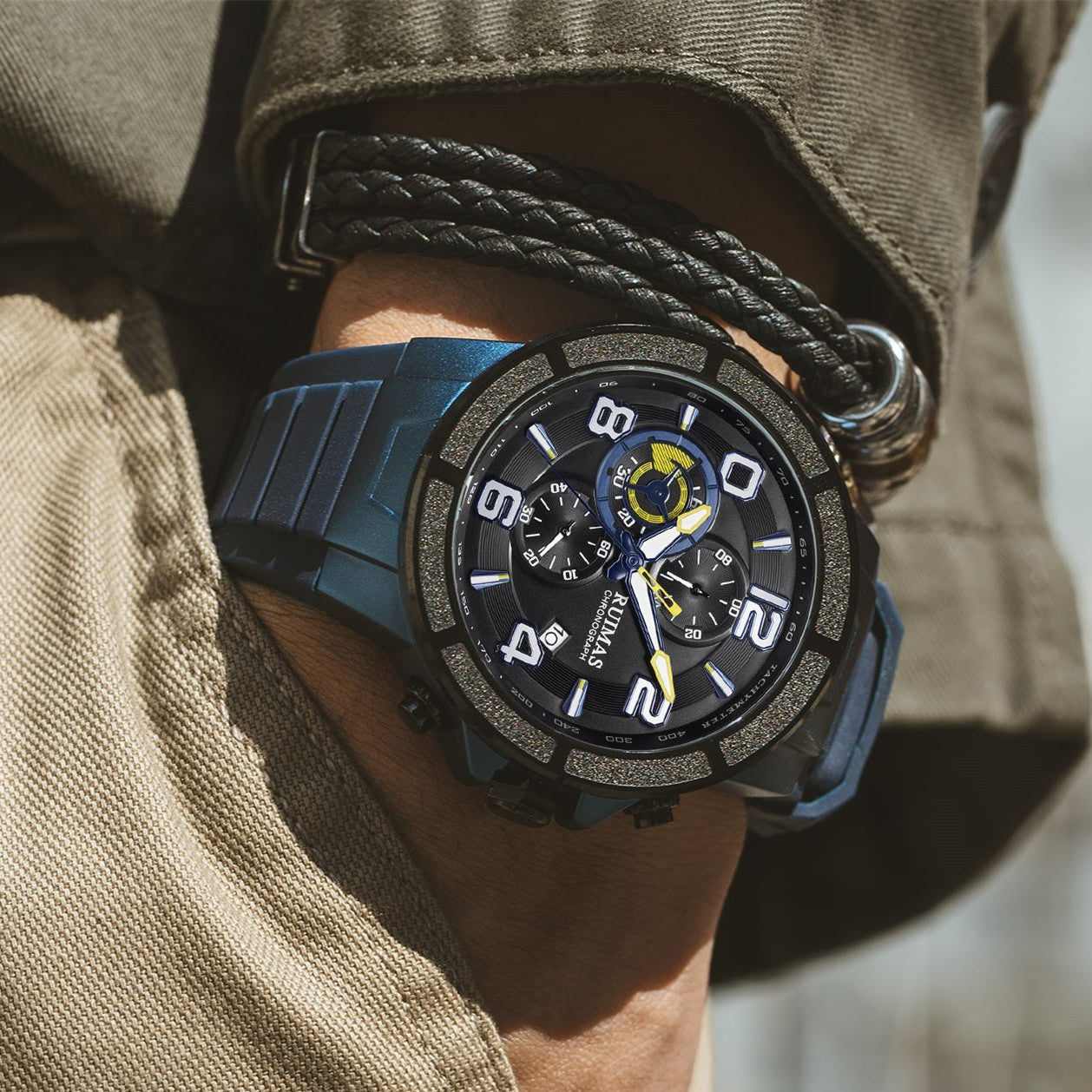 RUIMAS Chronograph Top Brand Luxury Quartz Watches for Men Waterproof Silicone Sports Clock Wristwatch Calendar Montre Homme 587-1