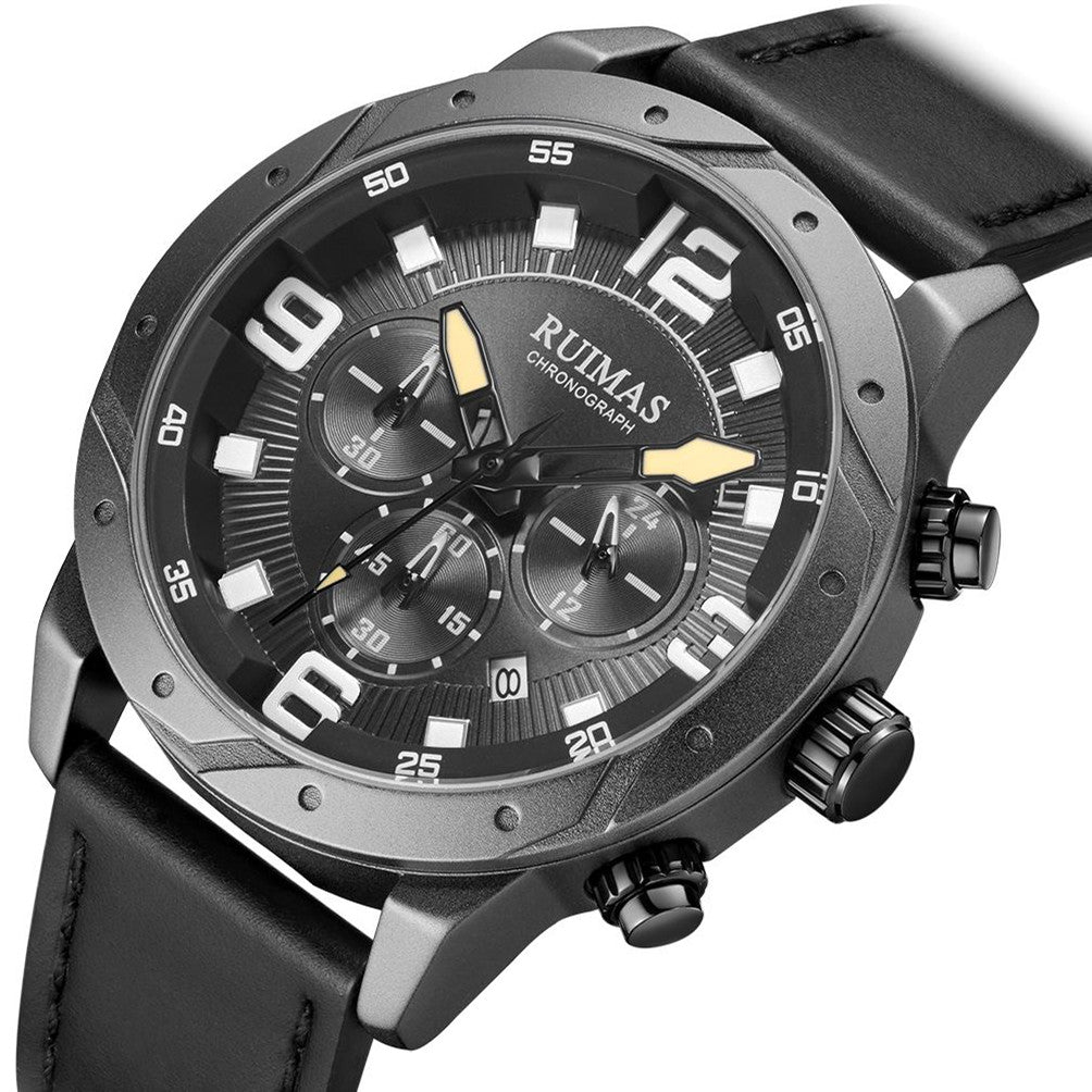RUIMAS Relogio Masculino Fashion Men Quartz Watch Leather Sport Military Wristwatch Waterproof Clock with Auto Date-12
