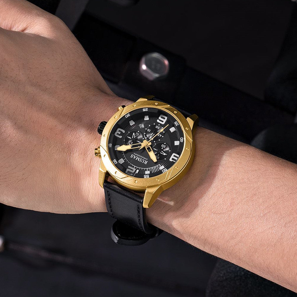 RUIMAS Relogio Masculino Fashion Men Quartz Watch Leather Sport Military Wristwatch Waterproof Clock with Auto Date-4