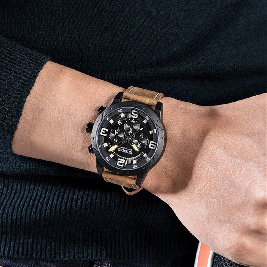 RUIMAS Relogio Masculino Fashion Men Quartz Watch Leather Sport Military Wristwatch Waterproof Clock with Auto Date-2