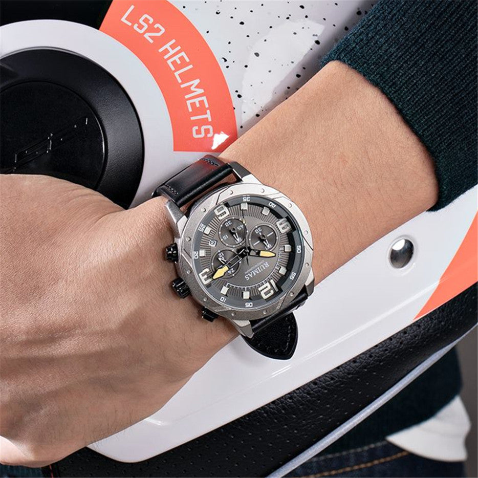 RUIMAS Relogio Masculino Fashion Men Quartz Watch Leather Sport Military Wristwatch Waterproof Clock with Auto Date-1