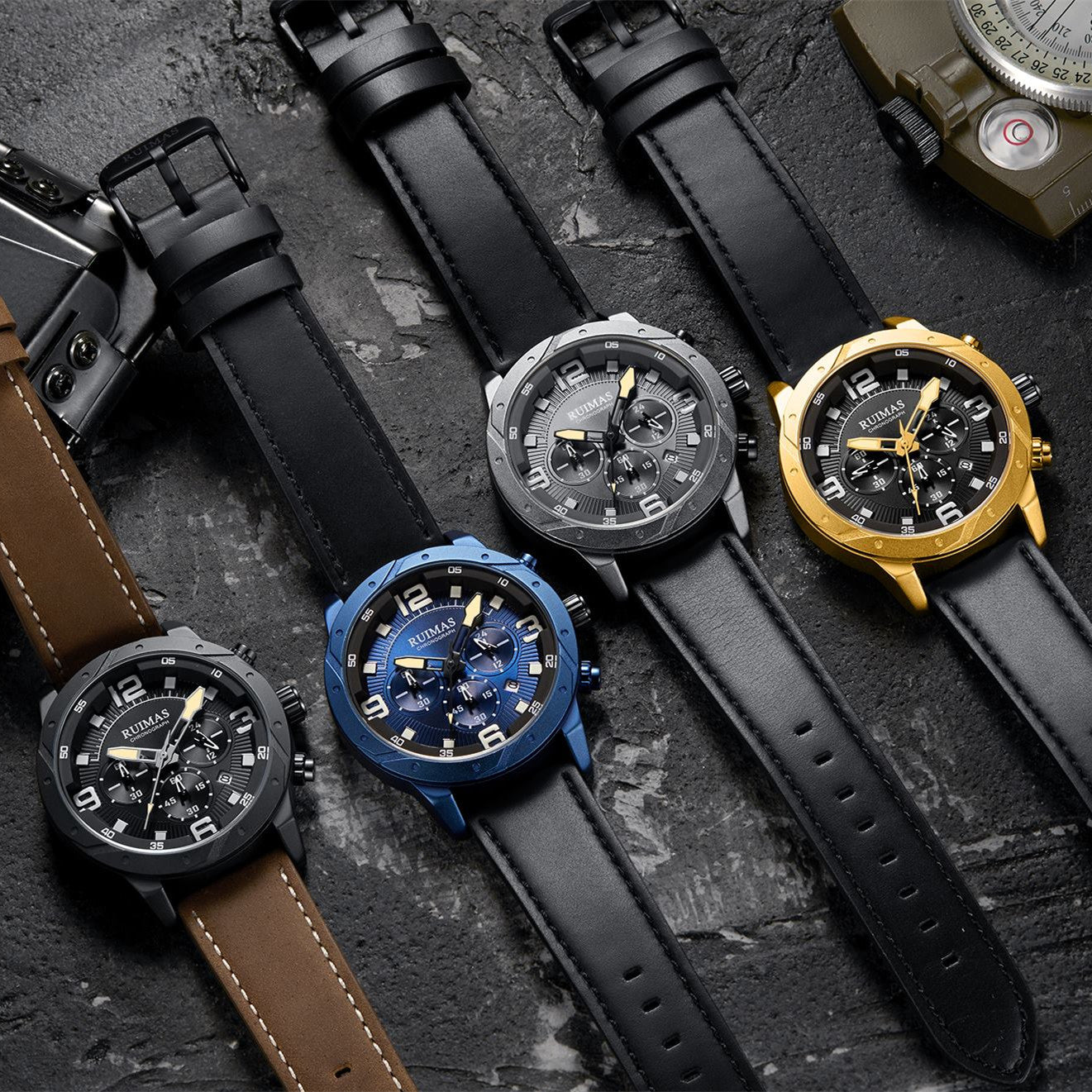 RUIMAS Relogio Masculino Fashion Men Quartz Watch Leather Sport Military Wristwatch Waterproof Clock with Auto Date-7