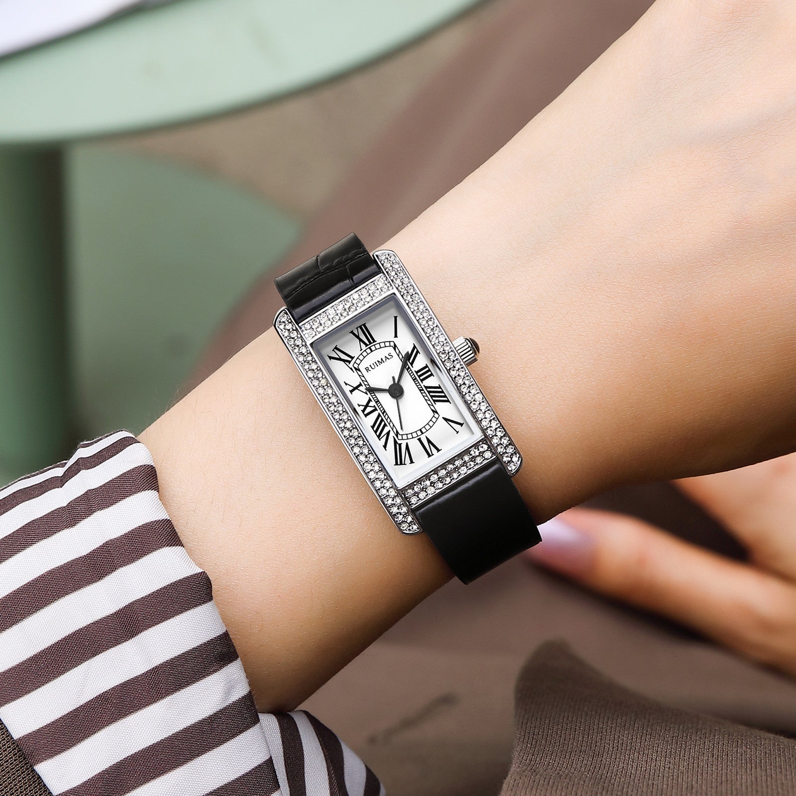 RUIMAS Brand Wrist Watches For Women Square Rose Gold WristWatch Fashion Luxury Leather Female Casual Ladies Quartz Watch Clock-3