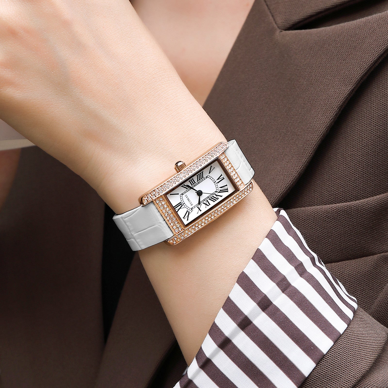 RUIMAS Brand Wrist Watches For Women Square Rose Gold WristWatch Fashion Luxury Leather Female Casual Ladies Quartz Watch Clock-4