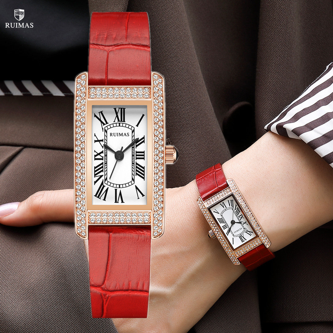 RUIMAS Brand Wrist Watches For Women Square Rose Gold WristWatch Fashion Luxury Leather Female Casual Ladies Quartz Watch Clock-0