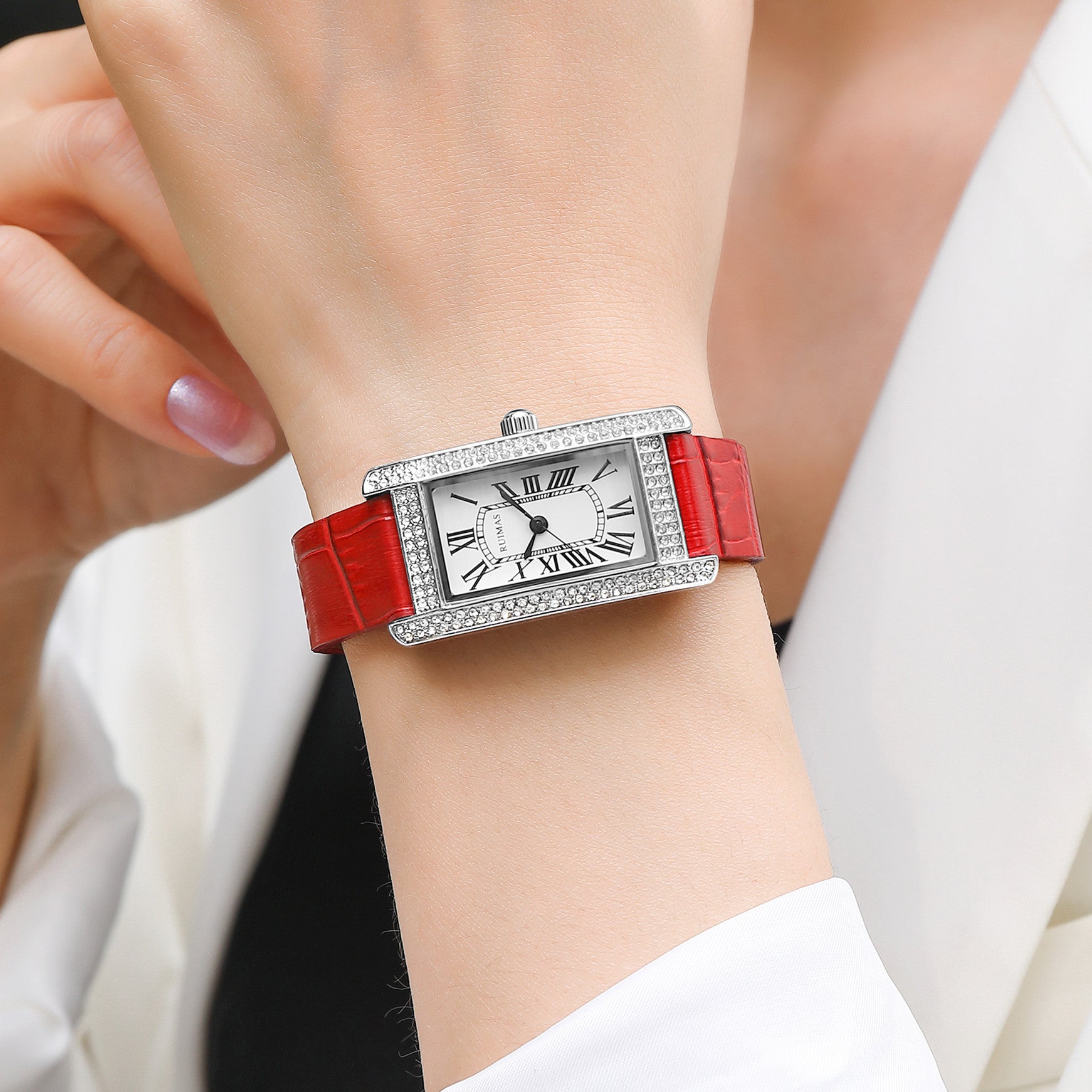 RUIMAS Brand Wrist Watches For Women Square Rose Gold WristWatch Fashion Luxury Leather Female Casual Ladies Quartz Watch Clock-6