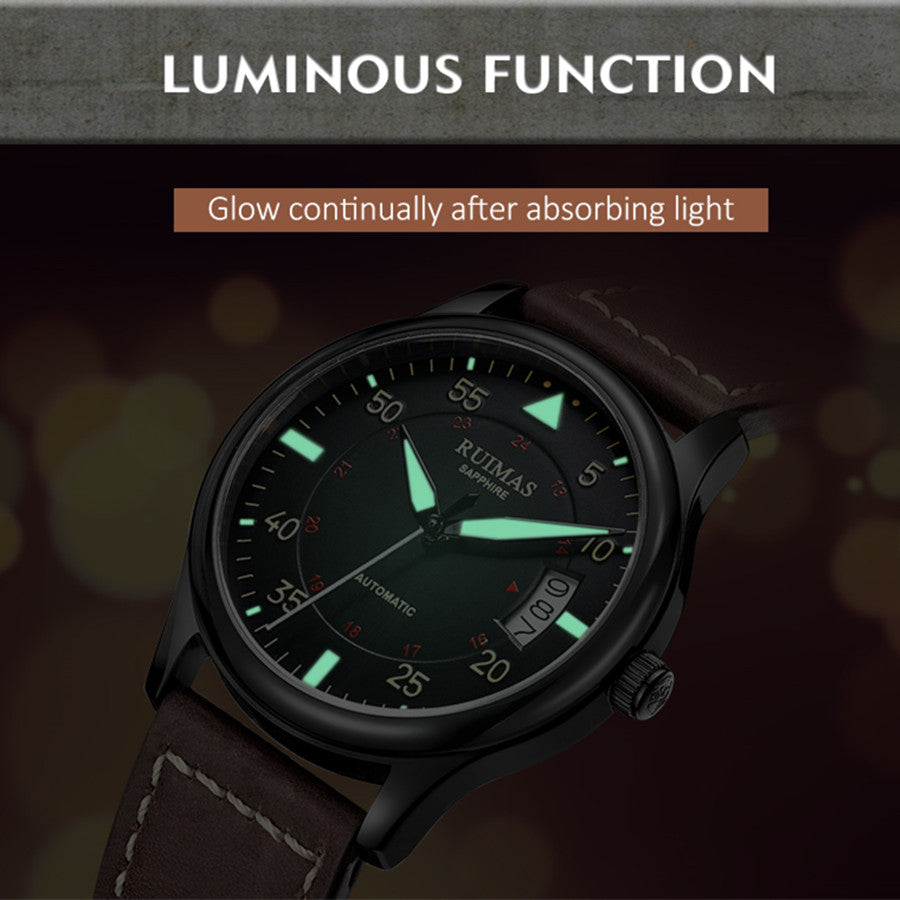 RUIMAS Men Watches Fashion Automatic Mechanical Watch Date Waterproof Business Clock Leather Strap Wristwatch 6725-5