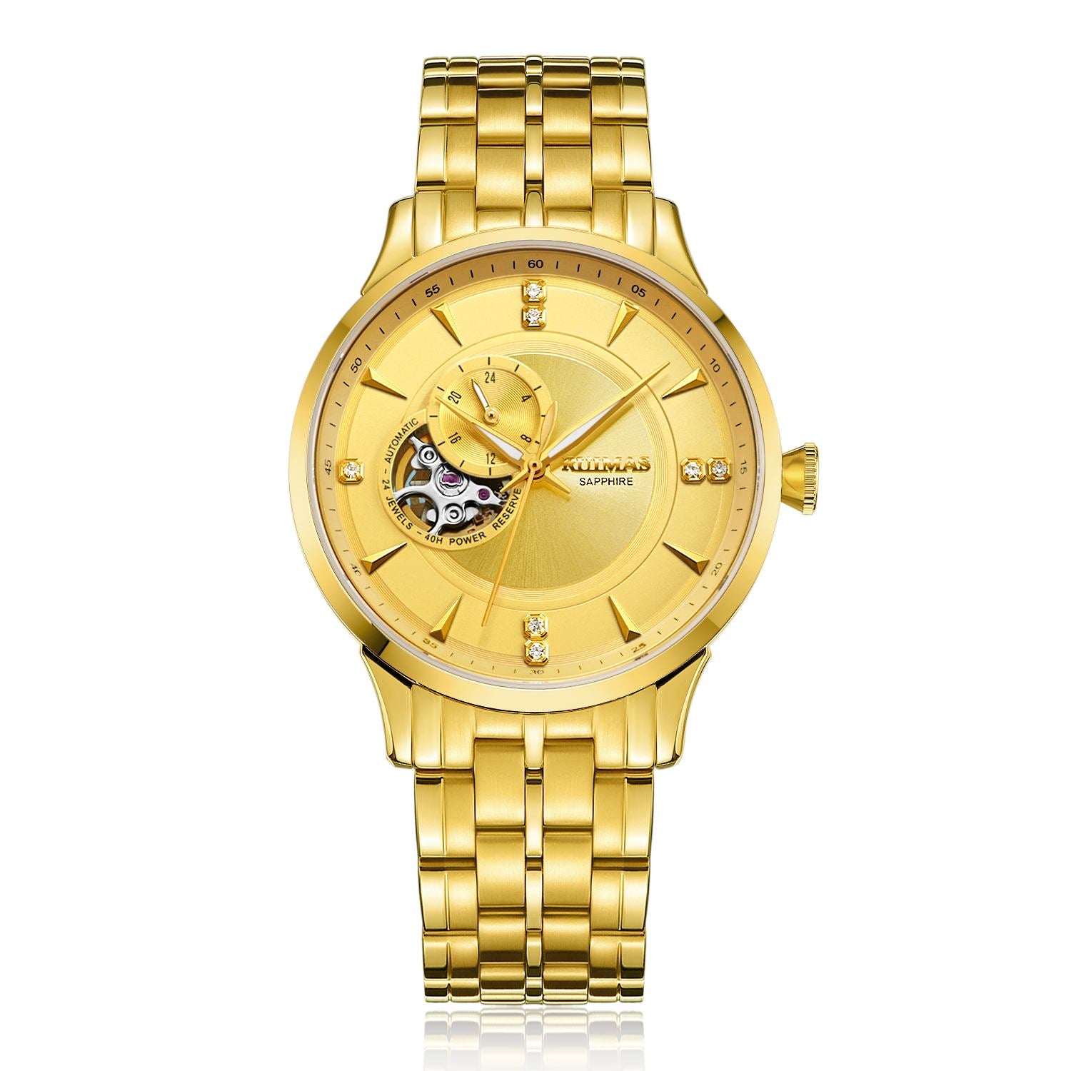 RUIMAS Gold Men Watch Luxury Stainless Steel Automatic Mechanical Watches Sapphire Glass Waterproof Wristwatch Relogio Masculino-8