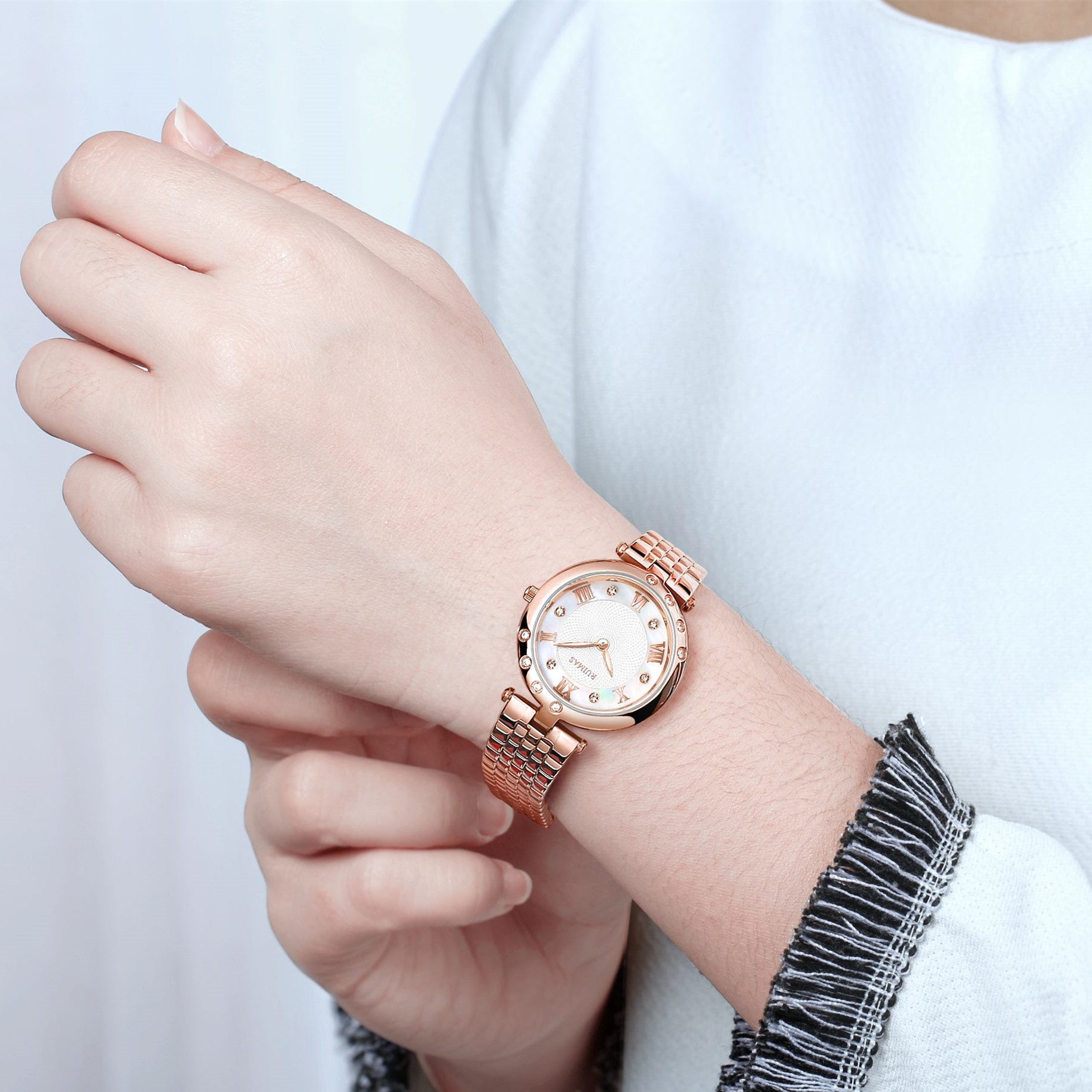 RUIMAS Ladies Wrist Watch Stainless Steel Luxury Quartz Women Watches Waterproof Female Dress Clock Bracelet reloj mujer 6749-1