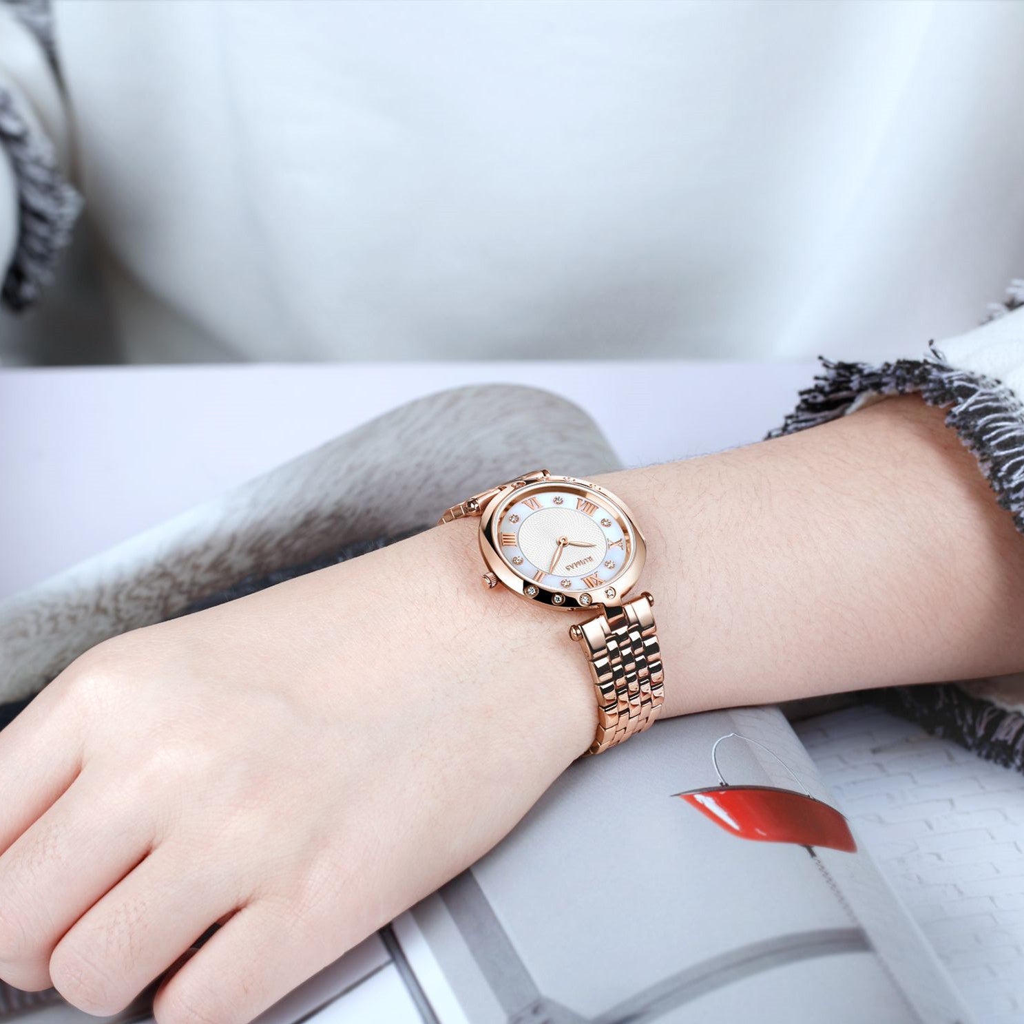 RUIMAS Ladies Wrist Watch Stainless Steel Luxury Quartz Women Watches Waterproof Female Dress Clock Bracelet reloj mujer 6749-2