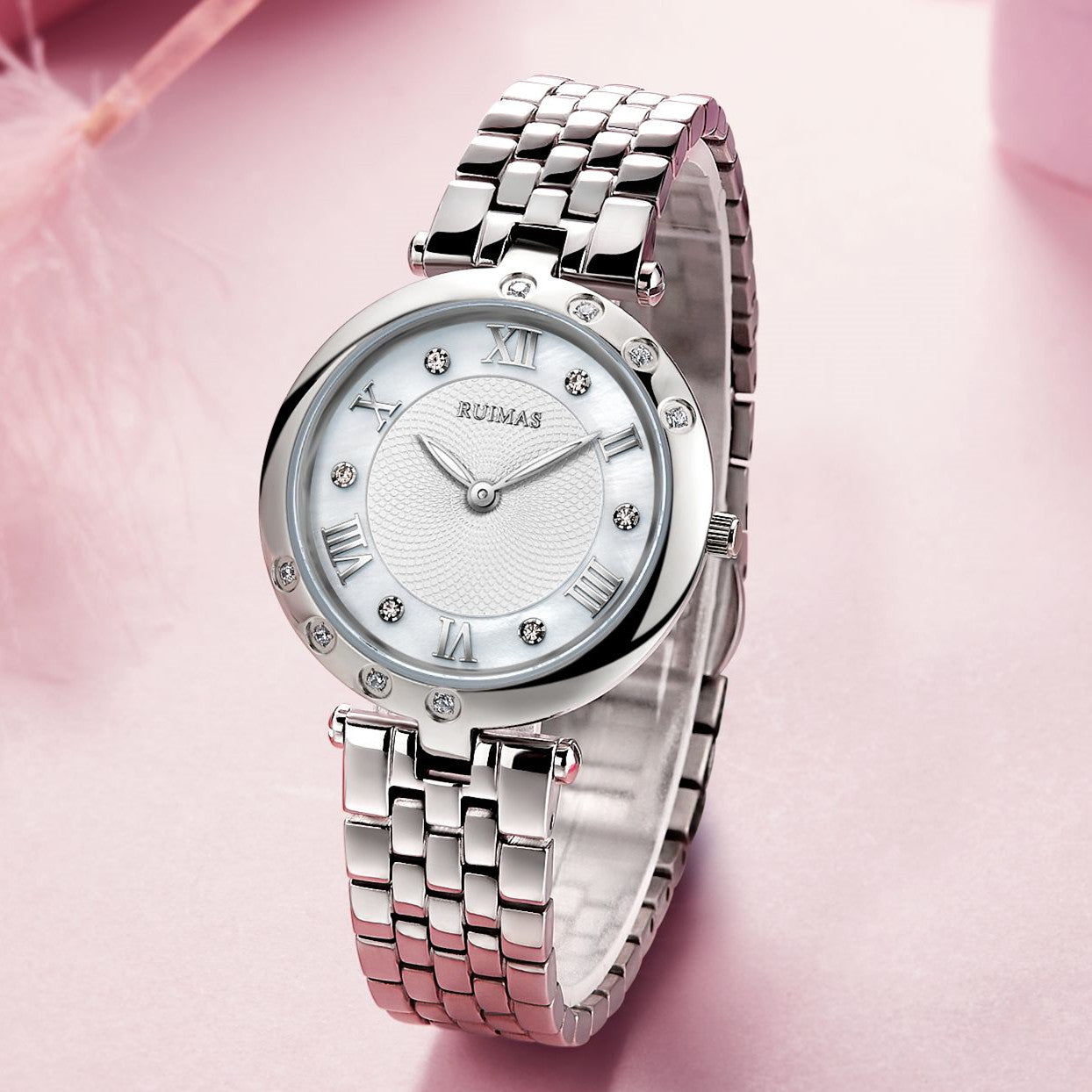 RUIMAS Ladies Wrist Watch Stainless Steel Luxury Quartz Women Watches Waterproof Female Dress Clock Bracelet reloj mujer 6749-5