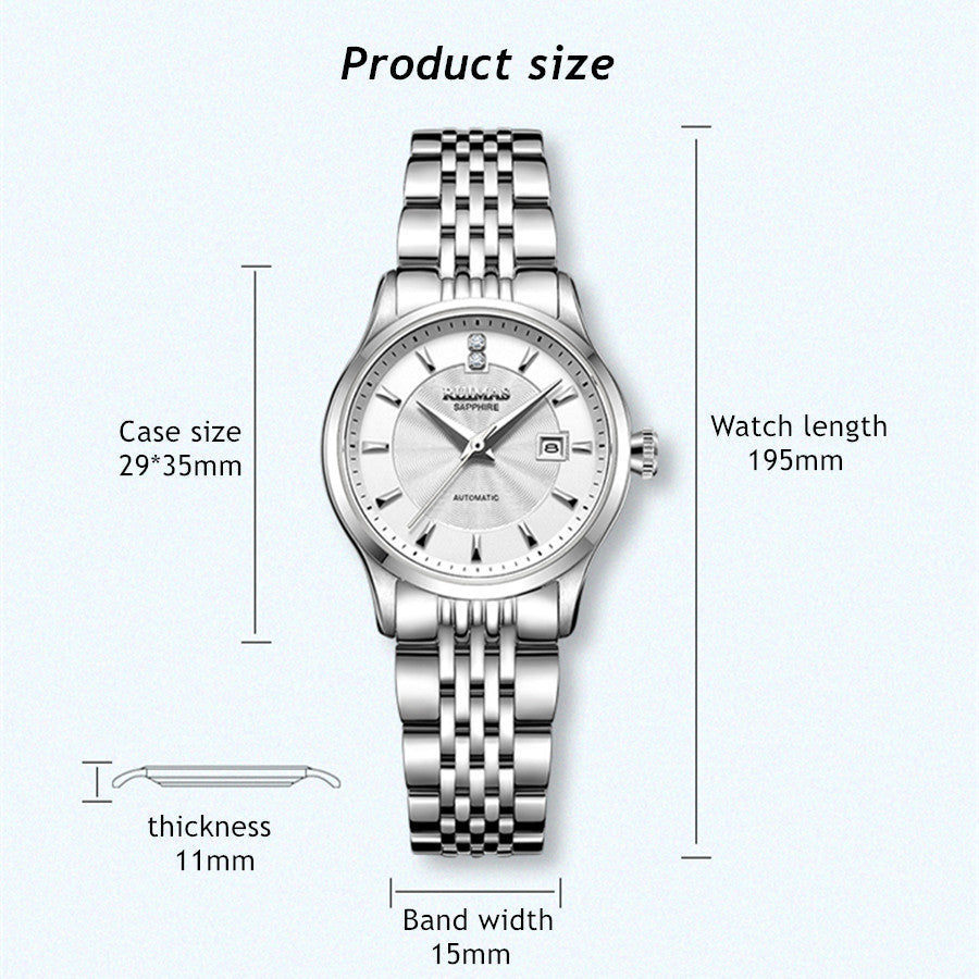 RUIMAS Brand Luxury Women Automatic Mechanical Watches Fashion Ladies Business Casual Wristwatch Sapphire Clock Reloj Mujer 6755-5