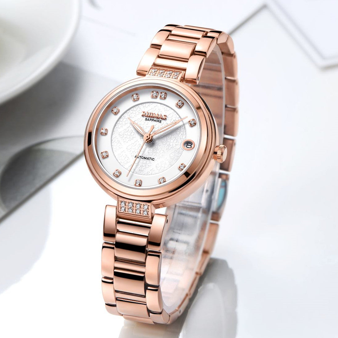 RUIMAS Women Automatic Mechanical Watch Steel Strap Ladies Business Wrist Watch Fashion Waterproof Date Clock Montre Femme 6756-5