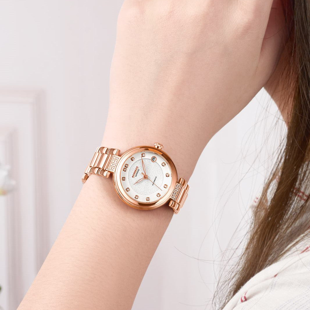 RUIMAS Women Automatic Mechanical Watch Steel Strap Ladies Business Wrist Watch Fashion Waterproof Date Clock Montre Femme 6756-1