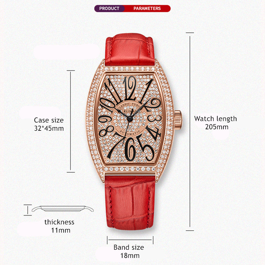 RUIMAS Luxury Diamond Women Automatic Mechanical Watches Waterproof Elegant Ladies Wrist Watch Clock Leather Reloj Mujer 6757-7