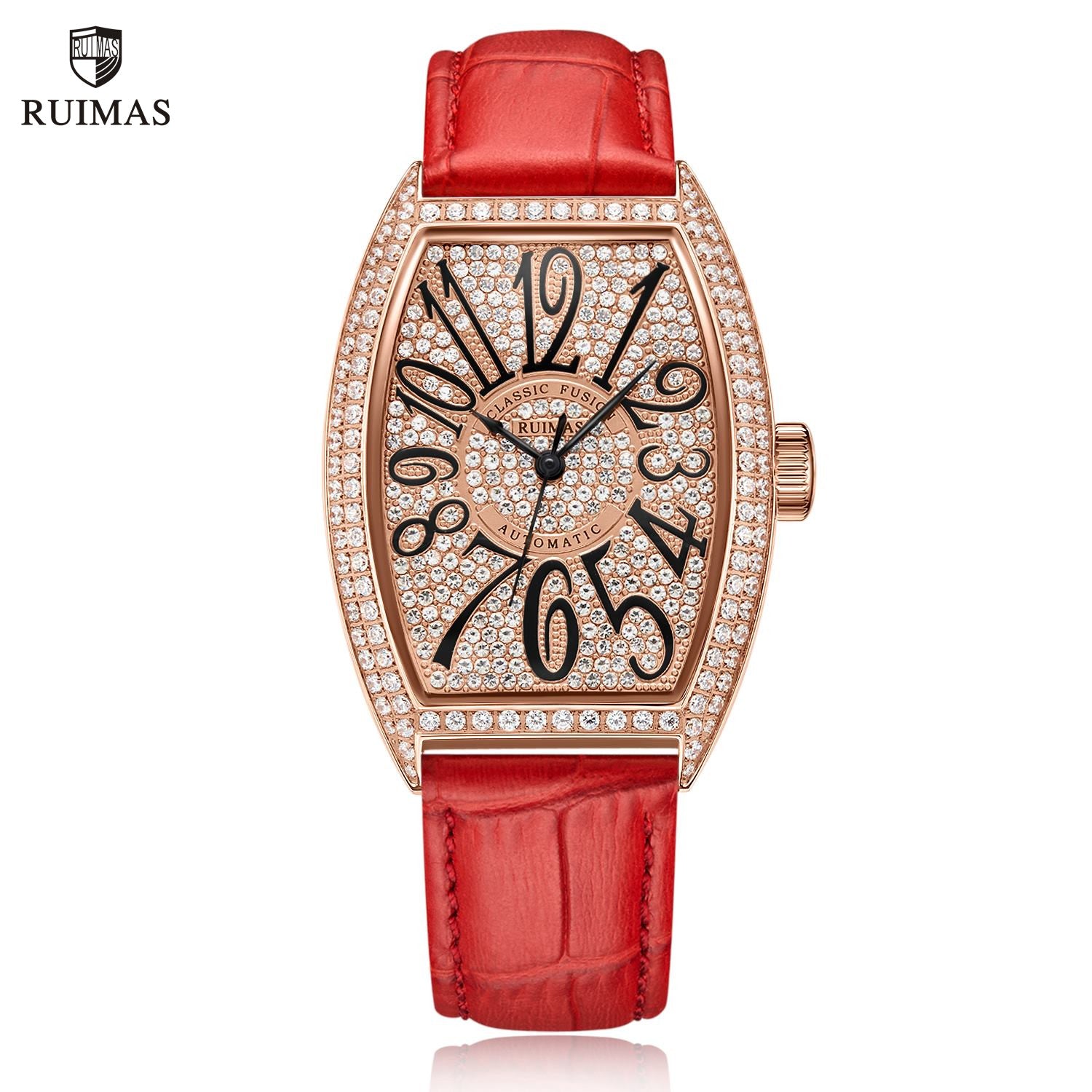 RUIMAS Luxury Diamond Women Automatic Mechanical Watches Waterproof Elegant Ladies Wrist Watch Clock Leather Reloj Mujer 6757-0